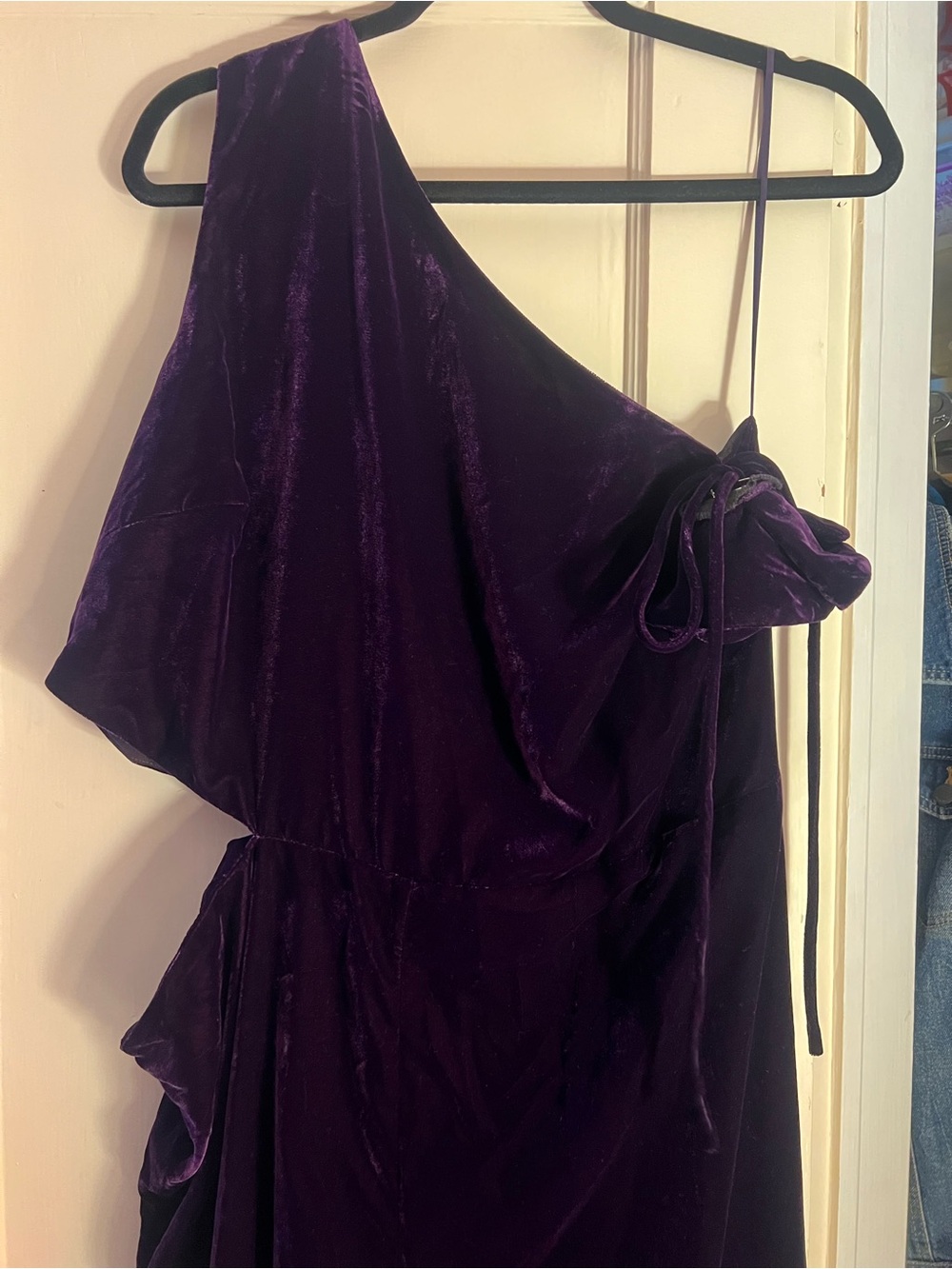 Mango Velvet One-Shoulder Purple Jumpsuit